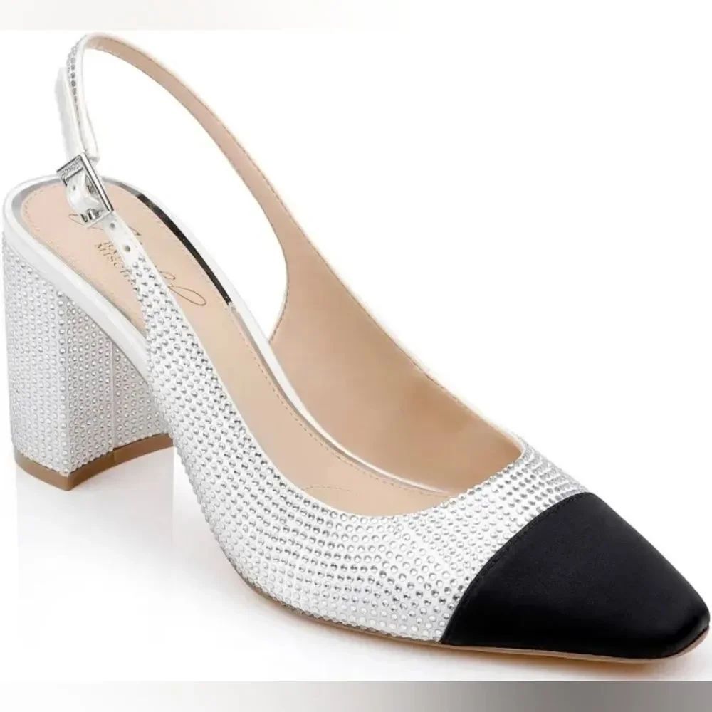 Badgley Mischka Ivory and Black Block Heels